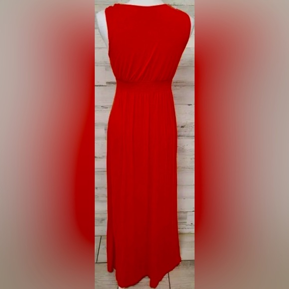 Boston Proper Sleeveless V-neck Flowing Jersey Red High Low Maxi Dress. - Picture 5 of 8